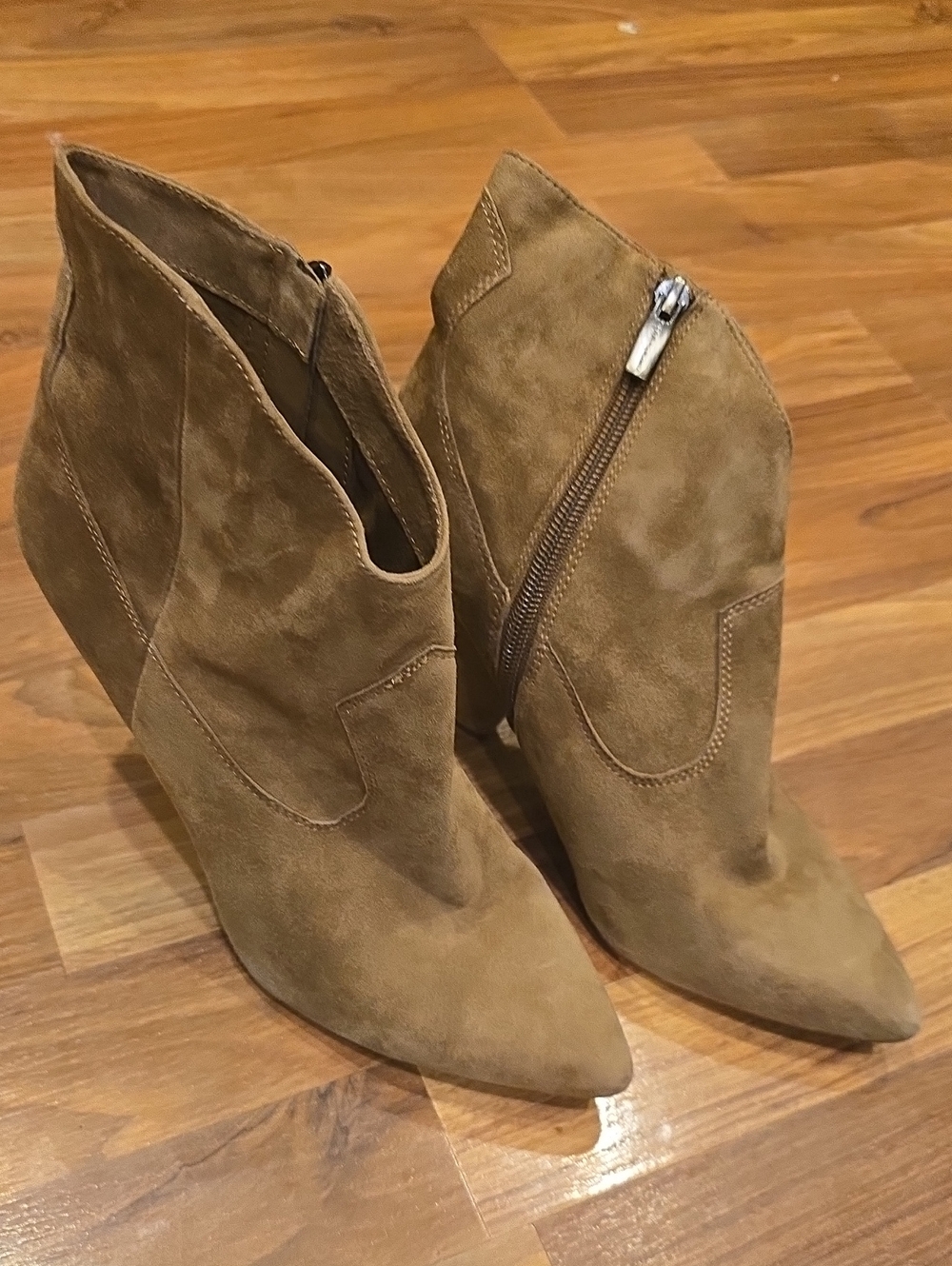 Vince Camuto Tan Suede Pointed Ankle Booties